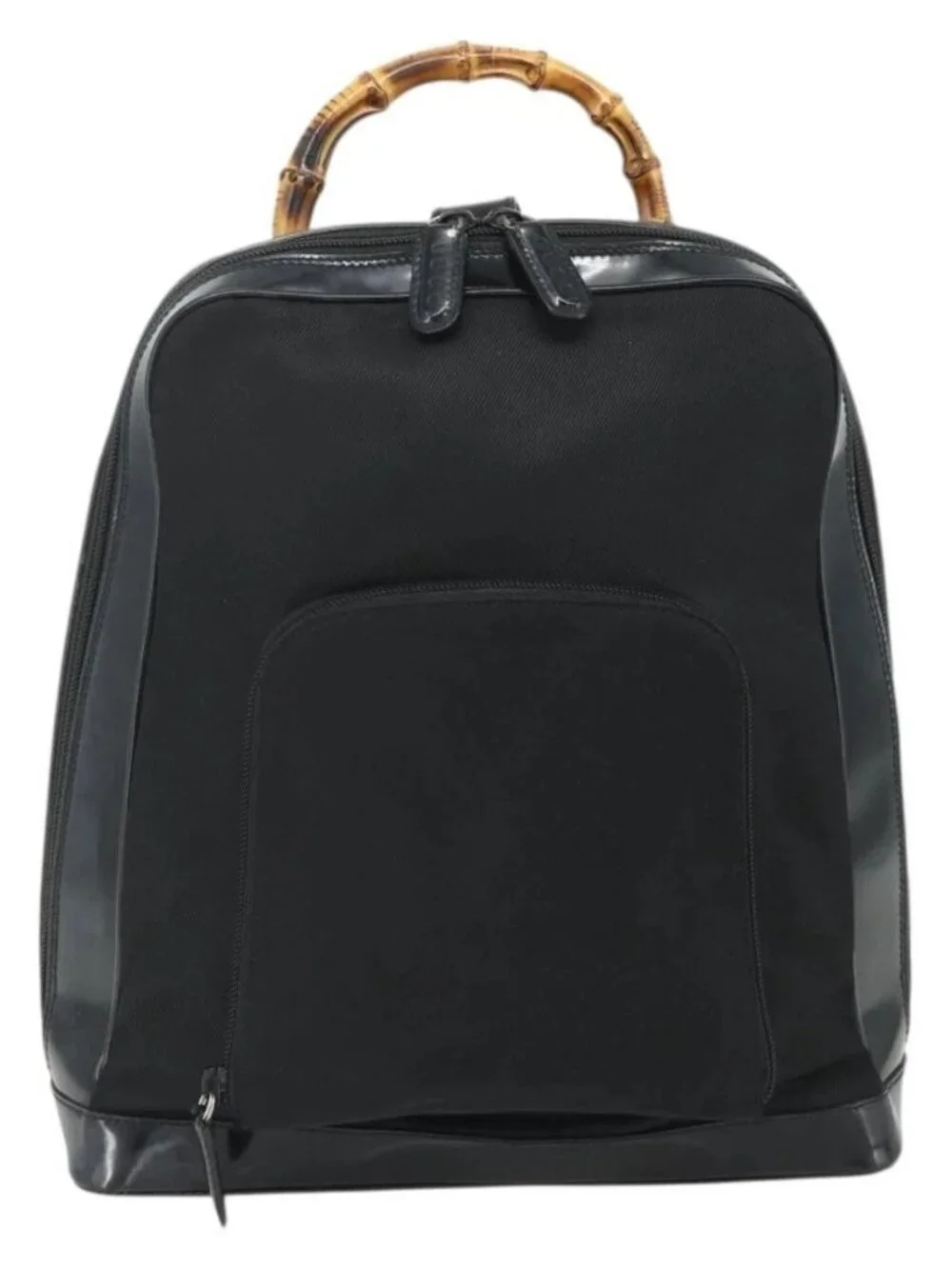 GUCCI Bamboo Bag Patent leather Black Silver 003 2058 0059 5 Auth ka4208